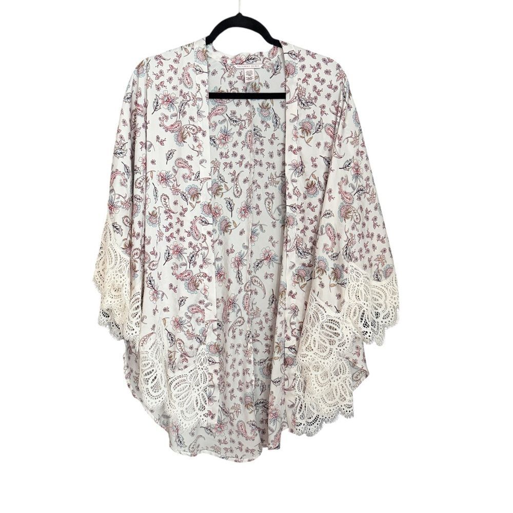 Victoria’s Secret Floral Lace Trimmed Kimono Size XS/S Oversized Flowy Boho - Picture 1 of 8
